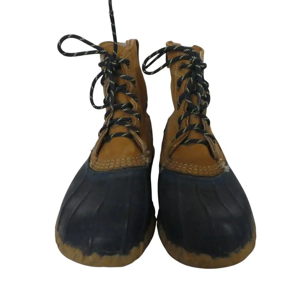 LL Bean Blue Brown Leather Waterproof 6 inch Unlined Bean Boots‎ Womens 8